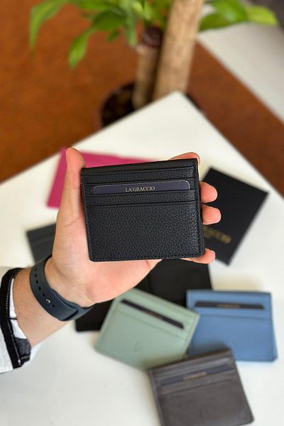 La La'Graccio Paris Unisex Balia - La'graccio Paris Μαύρο Δερμάτινο και Ματ Θήκη Κάρτας