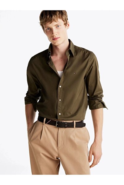 Tommy Hilfiger Men's Cotton Regular Fit Long Sleeve Khaki Shirt Mw0Mw37550-Rbn