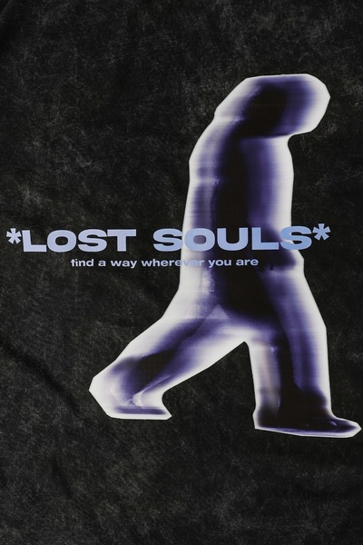 Sekizbiraltı Lost Souls Printed Washable Μαύρο μπλουζάκι Unisex Oversize