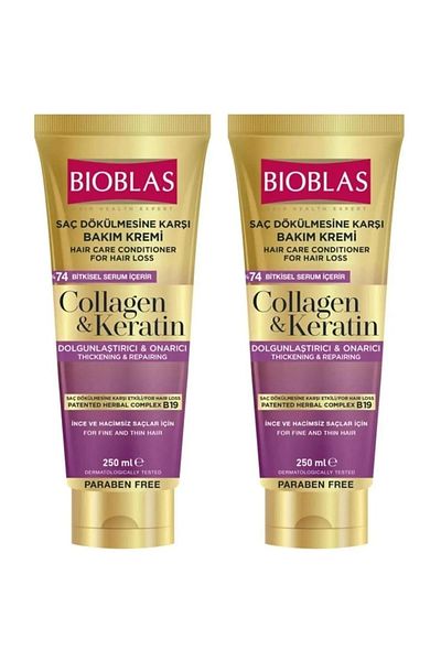 Bioblas 250ml Anti-Hair Loss Care Cream - Collagen and Keratin 2 Pack