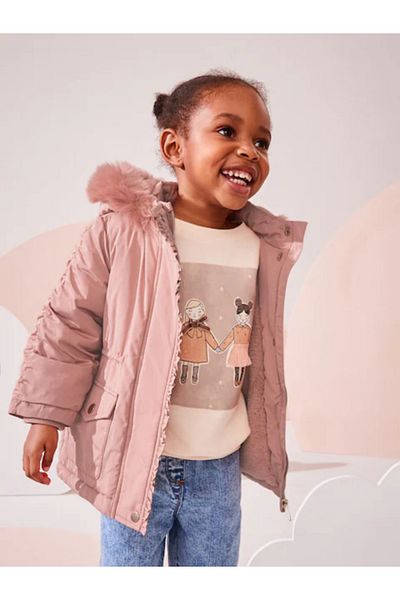 Next Baby 100% Organic Cotton Padded Hooded Fleece Lined Girl's Pink Parquet/Coat Alyq81815