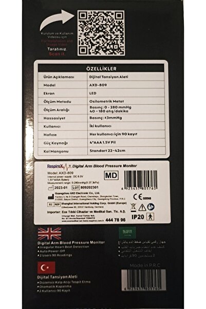 Respirox Axd809 Koldan Ölçer Konuşan Tansiyon Aleti