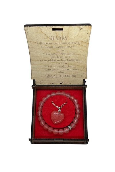 grs oyuncak Natural Stone Boxed Necklace-bracelet Set Rose Quartz