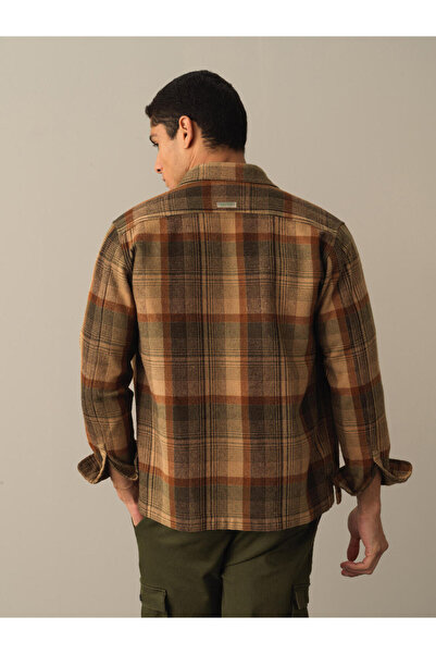 Xint Erkek Camel Regular Fit Cepli Ekose Gömlek
