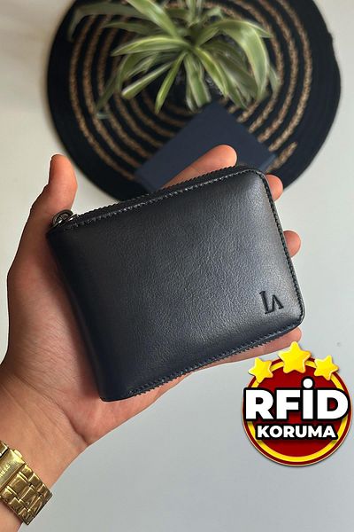 La La'Graccio Paris Мъжки портфейл от естествена кожа с цип и RFID защита - La'graccio Paris Lancy Black
