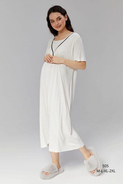 Reyhanlar Rimellife 505 Women - Σετ κοντομάνικο νυχτικό εγκυμοσύνης και εγκυμοσύνης με χτενισμένη βαμβακερή ρόμπα