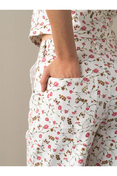 Xint Kadın Pembe Pamuk Dokulu Pamuklu Oversize Desenli Pantolon