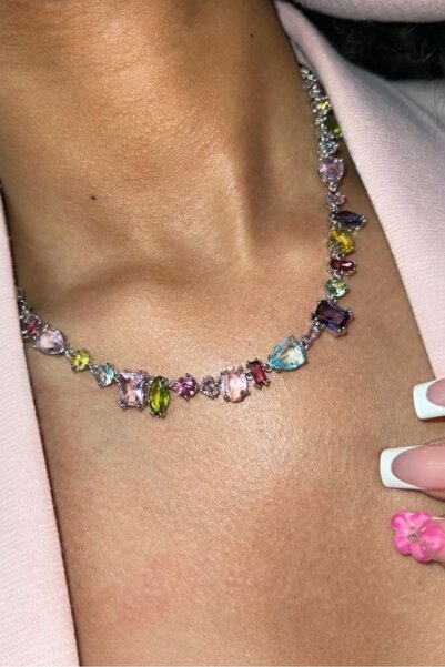 Huit ÇOK RENKLİ DEĞERLİ KRİSTAL TAŞLI SU YOLU KOLYE