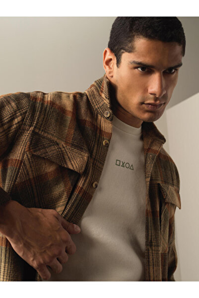 Xint Erkek Camel Regular Fit Cepli Ekose Gömlek
