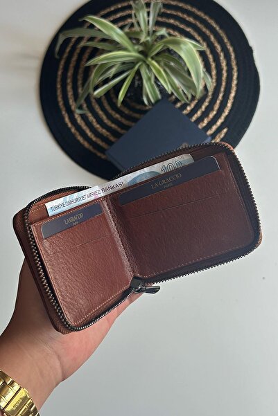 La La'Graccio Paris Paris Lancy Men's Zippered Rfid Protection Sole Pickled Leather Wallet