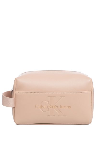 Calvin Klein Women's Zipper Closure Leather Pink Makeup Bag with Front Pocket
