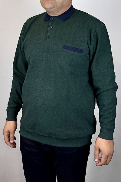 TANİŞ GİYİM Men's Polo Neck Large Size Oversized Dark Green Thessaloniki with Pockets