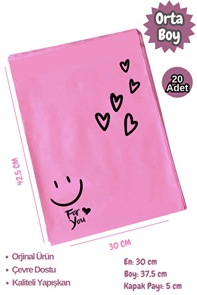 Dekals 20 Adet 30x42 Orta Boy Fuşya Kargo Poşeti Cepsiz Hediye Ambalaj Poşeti