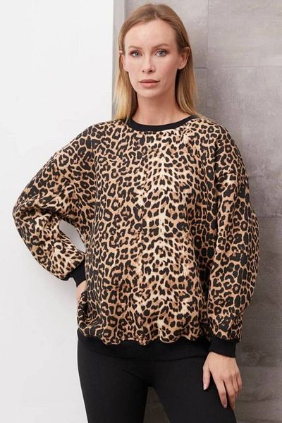 bb butik basic Оувърсайз суитшърт с леопардов принт - 4089L