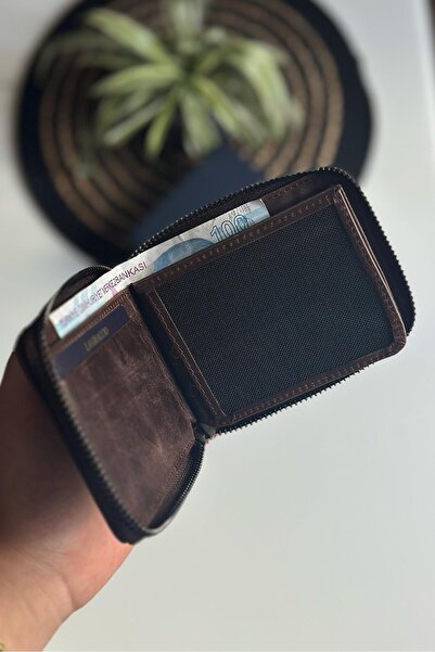 La La'Graccio Paris La'Graccio Paris Lancy Men's Zippered Rfid Protection Featured Genuine Leather Wallet Crazy Coffee