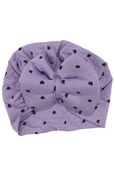 bebegen Kız Bebek Lila Siyah Kalp Desenli Penye Bone