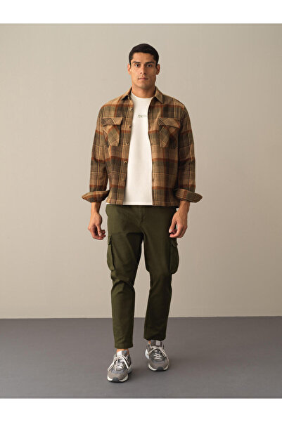 Xint Erkek Camel Regular Fit Cepli Ekose Gömlek