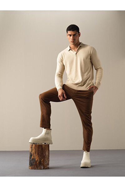 Xint Erkek Camel Pamuk Dokulu Regular Fit Pantolon