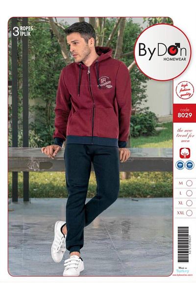 ByDon Set de trening pentru bărbați, cu mâneci lungi, cu 3 fire, cu glugă, cu fermoar și glezne