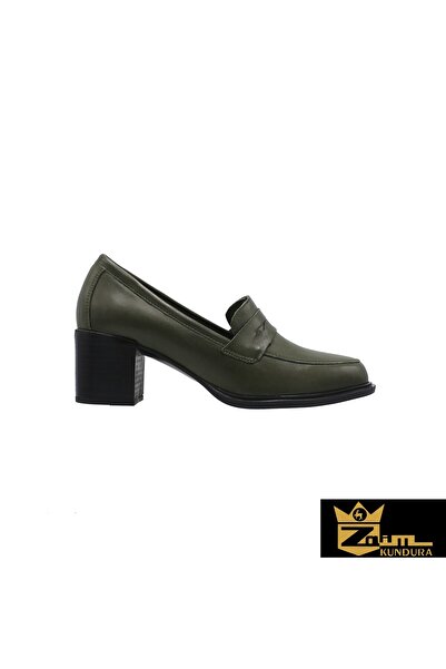 Zaim Kundura Kadın Haki Hakiki Deri Ayakkabı
