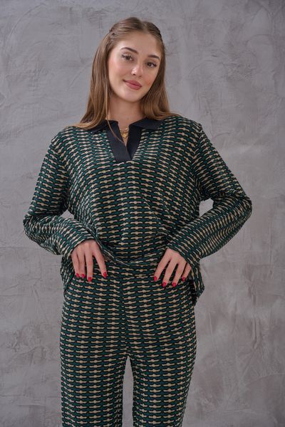 SHUGAA Women's Polo Neck Groove Foot Patterned Design Comfortable Fit Set