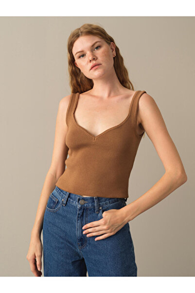 Xint Kadın Camel Pamuk Dokulu Slim Fit Triko Basic Atlet