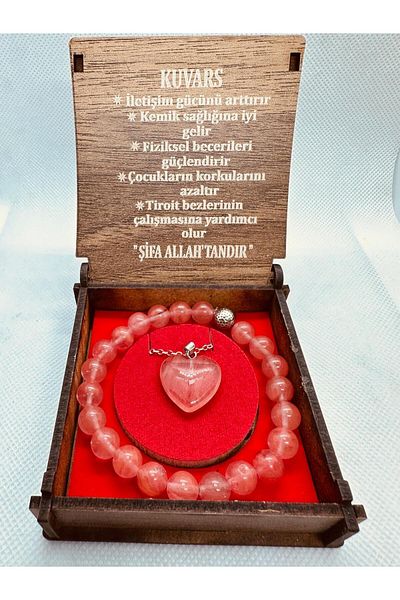 grs oyuncak Natural Stone Boxed Necklace-bracelet Set Rose Quartz