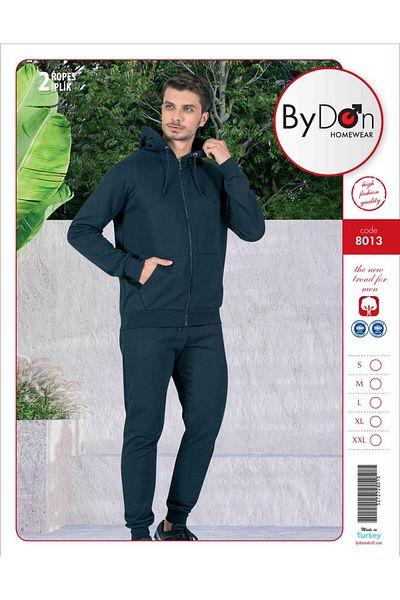 ByDon Ανδρικό σετ αθλητικής φόρμας με μακρυμάνικο κουκούλα με φερμουάρ - Ριμπ μανίκια και αστράγαλοι