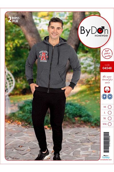 ByDon Ανδρικό σετ αθλητικής φόρμας με μακρυμάνικο κουκούλα με φερμουάρ - Ριμπ μανίκια και αστράγαλοι