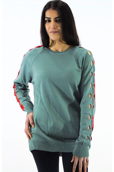 Tuğra Double Color Knitwear Sweater with Sleeve Detail