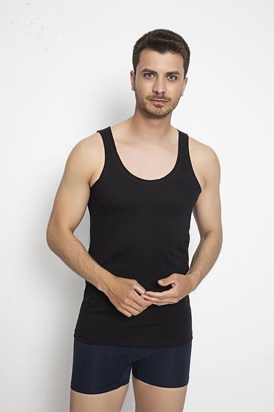 saac Single Jersey Combed Cotton Men's Black Undershirt -740