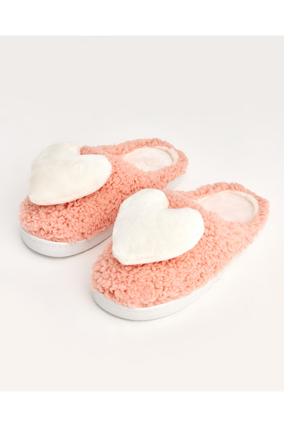 Chirpy Heart - Heart Figured Brown Women's House Slippers