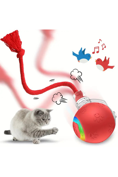 Mycl İpli Kuyruklu Akıllı Şarjlı Kedi Oyuncakları Yuvarlanan Top Akıllı Etkil...