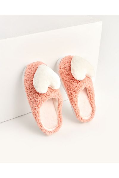 Chirpy Heart - Heart Figured Brown Women's House Slippers