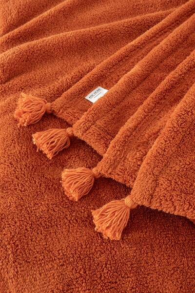Denizli Concept Soft Brick Color Puffy Wellsoft Tasseled Blanket – Plush Tv Blanket