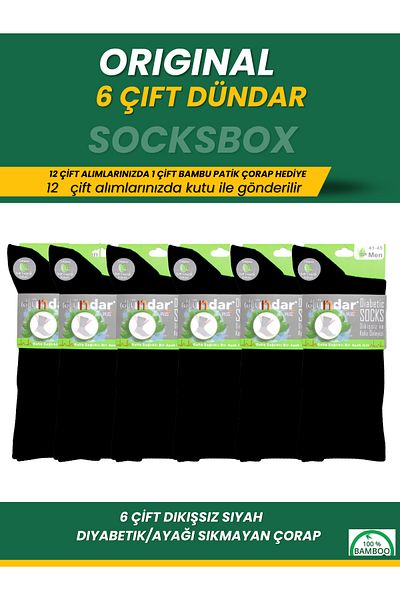 socksbox 6 Pairs Bamboo Seamless Black Diabetic Socks/Dündar Socks Series/40-44