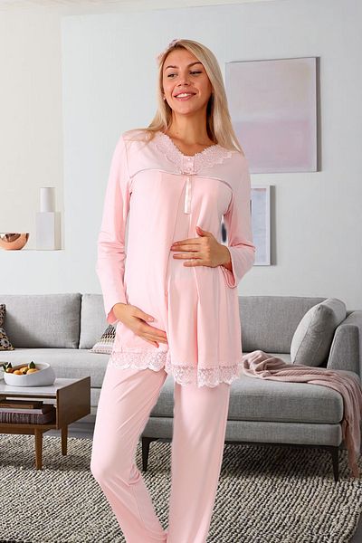 lohusahamile 100% Cotton Powder Maternity Pajamas Set with Hidden Breastfeeding Features