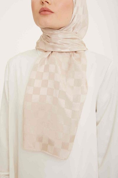 Armine Trend Jacquard Beige Checkerboard Pattern Diamond Shawl 2-23006