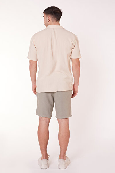 BRACCAS Ανδρικό σορτς Jogger με ελαστική μέση με κορδόνια λινό με λεπτή εφαρμογή πράσινο