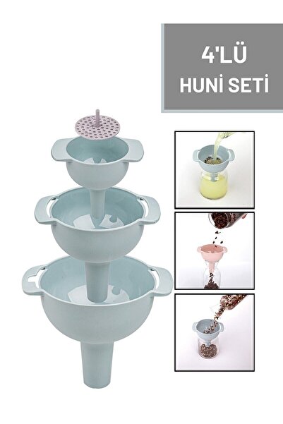 AYGÖREN HOME 4'lü Huni Seti Süzgeçli 3 Farklı Boy Huni Ve 1 Adet Süzgeç Portatif Huni Seti