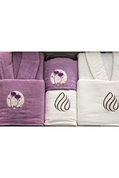 ROYAM طقم رداء حمام عائلي مكون من 6 قطع من القطن المخملي المطرز من Chiara