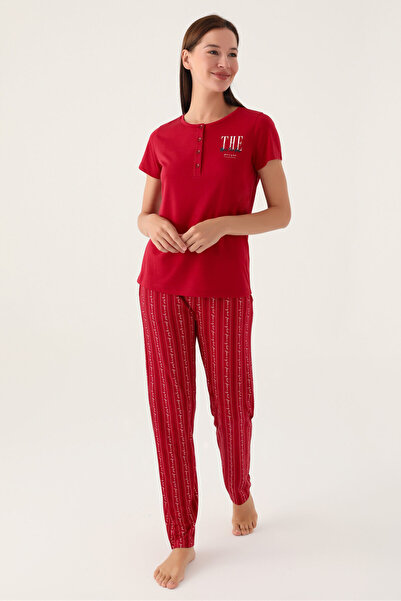 Arnetta Women's Burgundy Short Sleeve Pajama Set