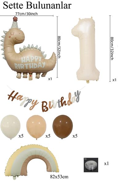 Patladı Gitti Retro 1 Year Old Dinosaur Concept Birthday Set