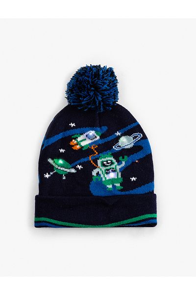 Koton Space Patterned Knitwear Beret - Pompom Detailed