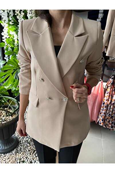 Marka Kruvaze Çift Düğmeli Orta Boy Blazer Ceket