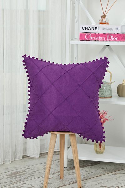 Aisha's Design Throw Pillow Cover with Pompom on the Edges,k-245