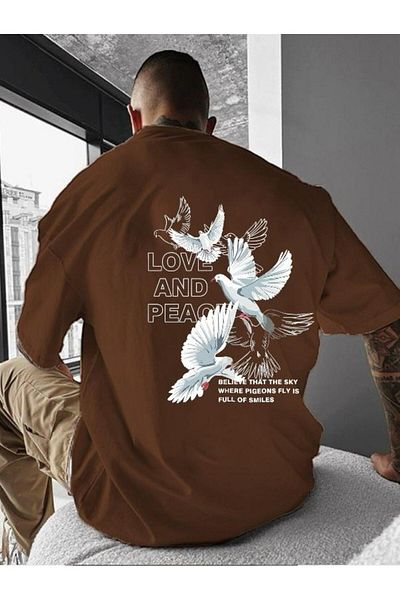 BENROMA 1 προϊόν για αγορές 6 και άνω Δώρο Love And Peace Printed Oversize T-shirt