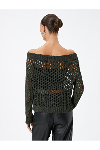 Koton Übergroßer Pullover mit durchbrochenem Strick und U-Boot-Ausschnitt