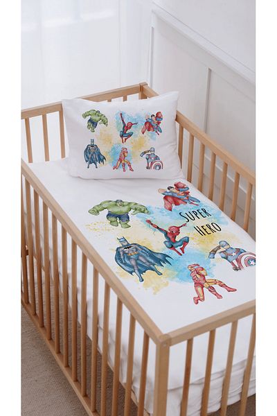 Lilabio 100% Cotton Mother's Side Crib Duvet Cover Set (60X100) Super Heroes