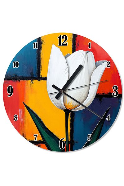 Tablomega Abstract White Tulip Flowing Wall Clock